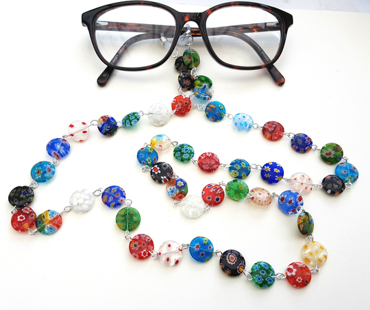 Glasses Spectacles Chain With Multicolour Millefiori Beads