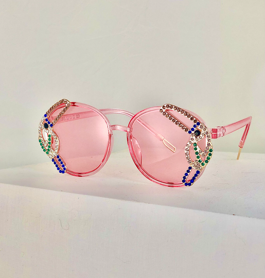 Tiki Tooki. Peach Clear Lens Toucan Rhinestone Sunglasses