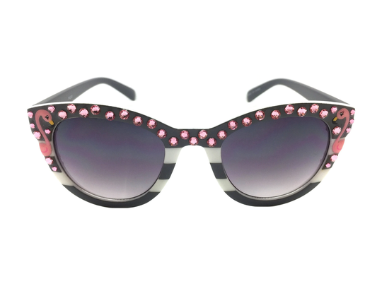 Hand Painted Flamingo Sunglasses, Cat Eye Pink Crystal Bling Sunnies, Women's Shades