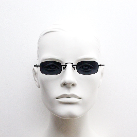90S Vintage Small Rectangular Sunglasses. Imposing Minimal Gunmetal Grey Victorian Style Frame With Black Lenses. Steampunk. Unused Nos