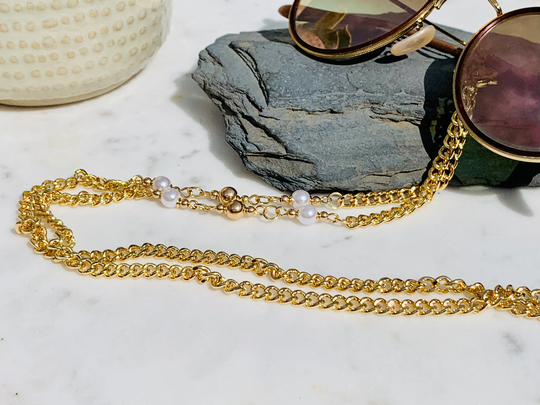 Gold & Pearl Beaded Linked Sunglasses Chain, Glasses Chain, Summer Accessories, Fashion Look, Pearl Chain