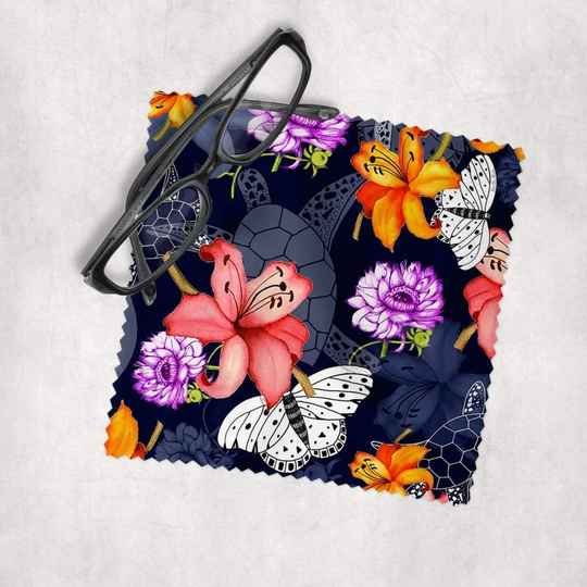 Butterflies & Turtles - Microfiber Lens Cleaning Cloth For Eyeglasses, Cameras, Smartphones & All Screens