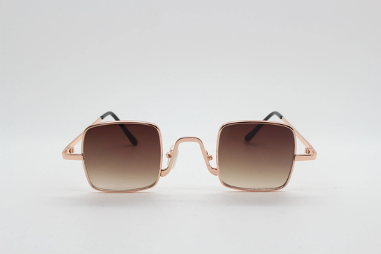 90S Vintage Small Square Sunglasses. Imposing Minimal Gold Metal Victorian Style Frame With Brown Lenses. Steampunk. Unused Bnwt
