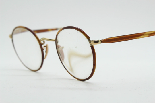 20S Vintage Windsor Glasses. Tortoise Lens Surrounds On A Gold Optical Frame With Coiled Arms. Prescription Eyeglasses. Rx Spectacles