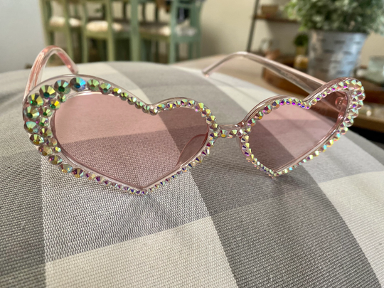 Pink Ab Rhinestone Trim Heart Sunglasses
