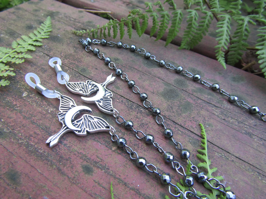 Moth Glasses Chain Sunglasses Eyeglass Holder Clips Clip On Chains Beaded Style Pinup Classic Goth Rockabilly Witch Witchy Vintage