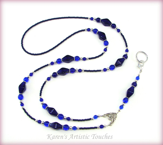 Navy Blue Elegant Glass Beaded Lanyard, Teacher Doctor Or Nurse Badge Holder, Fashionable ID Lanyard
