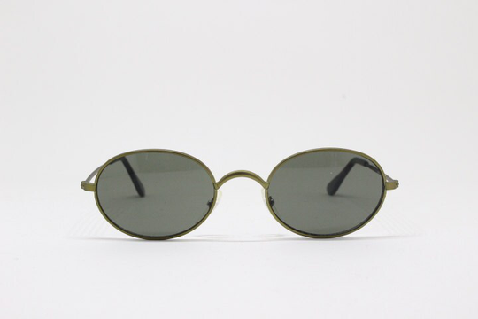 90S Vintage Oval Sunglasses. Khaki Green Matt Finish Metal Frame With Matching Lenses. Unused Nos. Bnwt