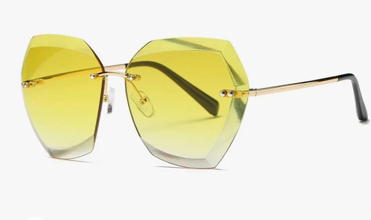 Rimless Diamond Lens Sunglasses Womens Mens Metal Yellow Rose Pink Gold Clear Accessories Festival