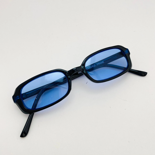 Vintage 90S Small Size Lightweight Neo Blue Lens Rectangular Sunglasses