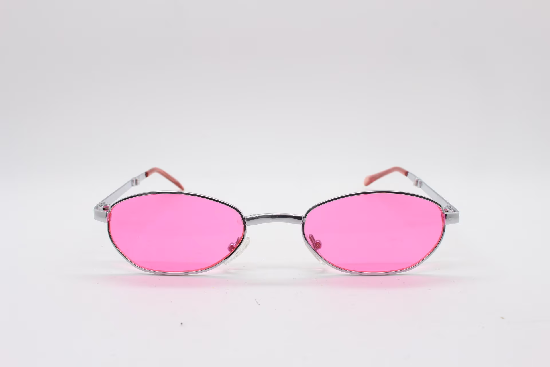 Y2K Micro Foldable Angular Sunglasses. Shocking Pink Lenses in A Small Matching Metal Folding Compact Frame. Folder. Rave 2000S. 90S Nos