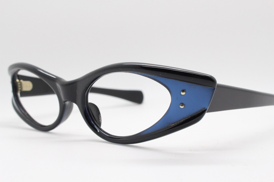 50S Vintage Cat Eye Glasses Made in France By Map. Exquisite Stylised Black/Blue Frame. Womens 1950S Pin Up Rockabilly Eyeglasses