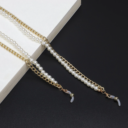 Palma Sunglasses Chain, Glasses Chain, Mask Holder, Double Chain , Pearl Gold Eyewear Fashion, Stylish, Perfect Gift, Present
