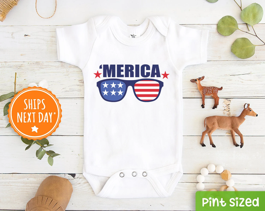 Merica Sunglasses Baby Onesie® - Cute Fourth Of July Patriotic Bodysuit