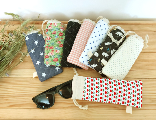 Sun Glasses Case, Padded Sun Glasses Pouch, Soft Sleeve, Drawstring Cotton Cutlery Holder, Straw Pocket