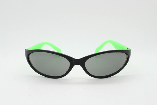 80S Vintage Wraparound Shield Sunglasses. Aerodynamic Black Matt Sport Visor With Fluorescent Green Dayglo Arms. Y2K. 2000S
