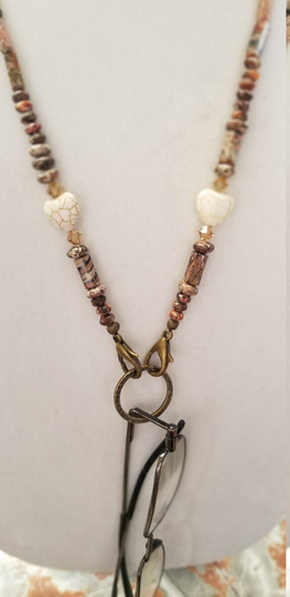 Jasper Eyeglass Necklace With Ring, Chain, Accessories, Heart Jewelry, Glasses Chain