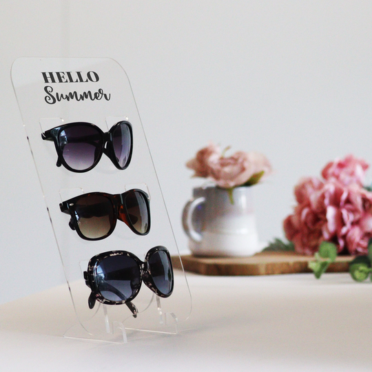 Personalised Acrylic Sunglasses Holder | Stand Glasses Organiser Birthday Gift Summer Holidays Organising