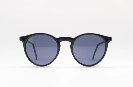 80S Vintage Round Sunglasses. Slim Black Acetate 50S Style Frame With Matching Lenses. O Malley