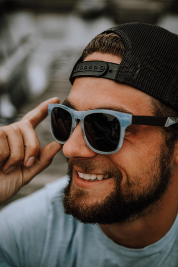 Blue Acetate & Ebony Wood Sunglasses, Recycled Plastic Sunglasses With Polarized Lenses