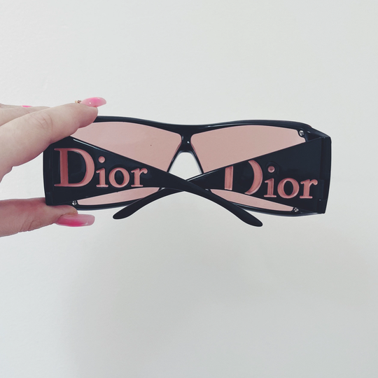 Vintage Dior Black & Pink Oversized Sunglasses With Tinted Lenses Spell Out Logo On Arms Y2K 00S 90S