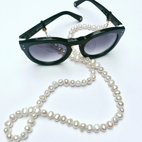 Sunglass Chain, 9mm Aa Cultured White Baroque Pearls, Eyeglass Chain, Pearl Necklace Or Mask Chain