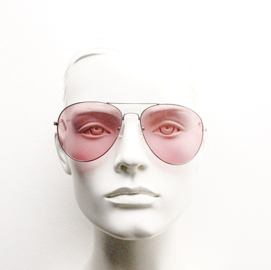 Y2K Vintage Oversized Aviator Sunglasses. Silver Metal Frame Aviators With Big Light Tone Pink Lenses. Teardrop. 70S. 2000S. 00S