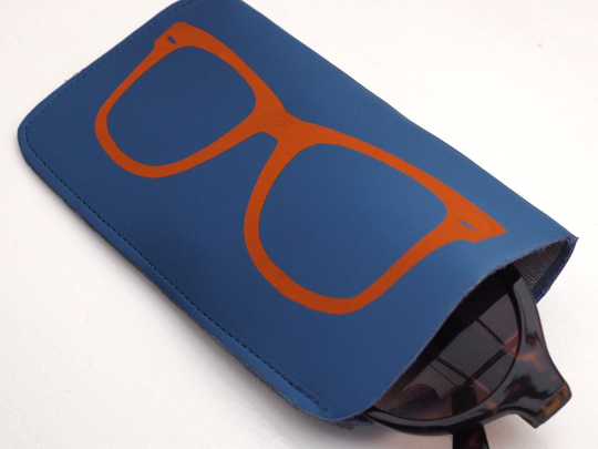 Leather Sunglasses Case in Blue & Orange. Glasses