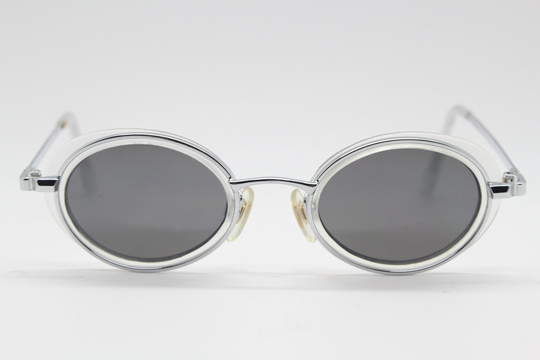 Kids 90S Vintage Futurist Sunglasses. Oval Silver & Transparent Plastic With Contrasting Lenses. Childrens Steampunk Micro. Y2K, 2000S