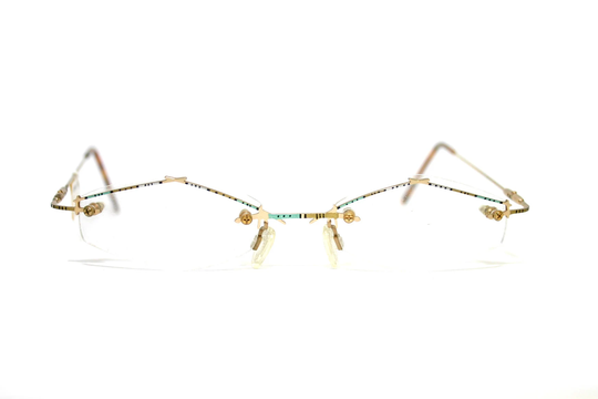 Creative Eyeglasses Frame 1990's Gold Turquoise Rimless Art Design Modern 90's Free Shipping New Old Stock Nos Large Light Weight 50-18-145