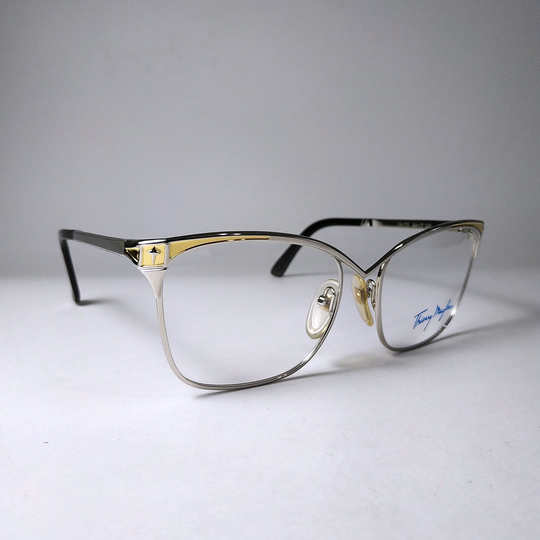 Thierry Mugler © Eyewear Mod. 25-711. White/Yellow Gold Plated Vintage Glasses Frame. 80S. France