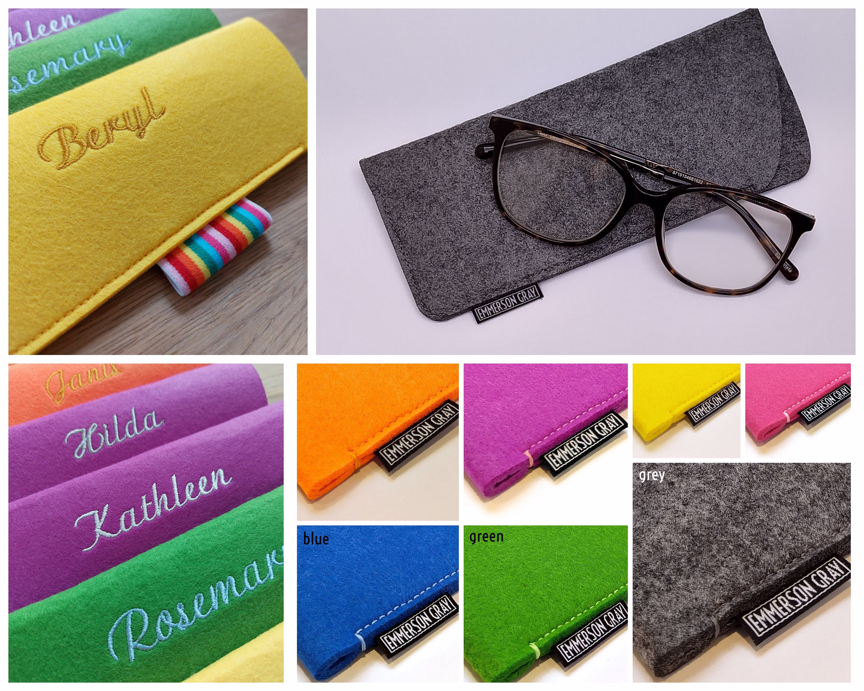 Personalised Glasses Case/Sunglasses Felt Sleeve Wallet, 7 Great Colours, UK Made, Perfect Fit