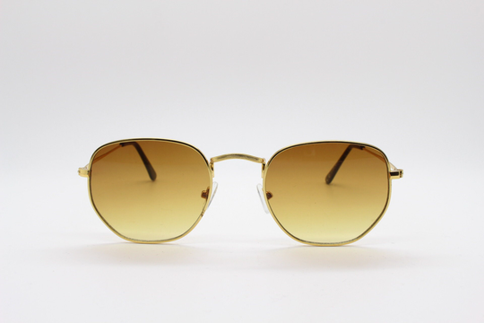 90S Vintage Angular 6 Sided Sunglasses, Rose Gold Metal Frame With Flat Brown Graduating Lenses. Bnwt