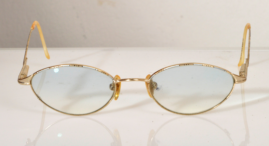 Vintage Eyewear. Gold Frame, Blue-Black Stripes Decoration, Degrating Light Blue Rx-Able Prescription Lenses. Rare Piece.very Light Frame