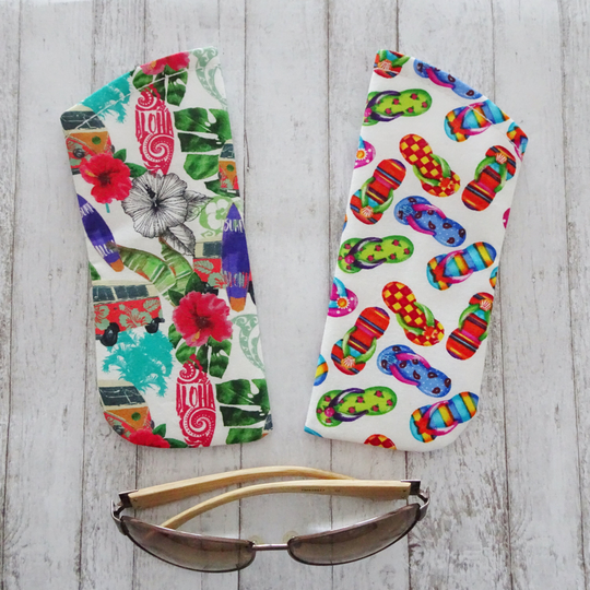 Eyeglasses Case, Sunglasses Rainbow Flip Flop Fabric Surfboard & 70's Bus Retro Beach Glasses Case For