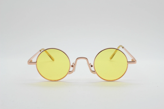 90S Vintage Small Oval Sunglasses. Imposing Minimal Gold Victorian Style Frame With Blazing Canary Yellow Lenses. Steampunk. Unused Bnwt