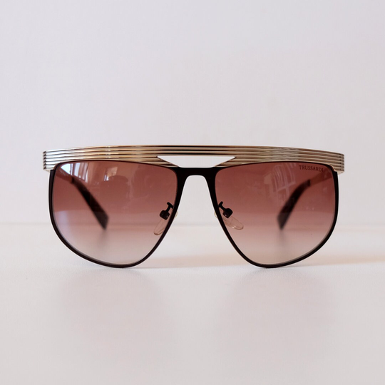 Trussardi Authentic Deadstock Vintage Aviator Degraded Brown & Silver Sunglasses For Both Women Men