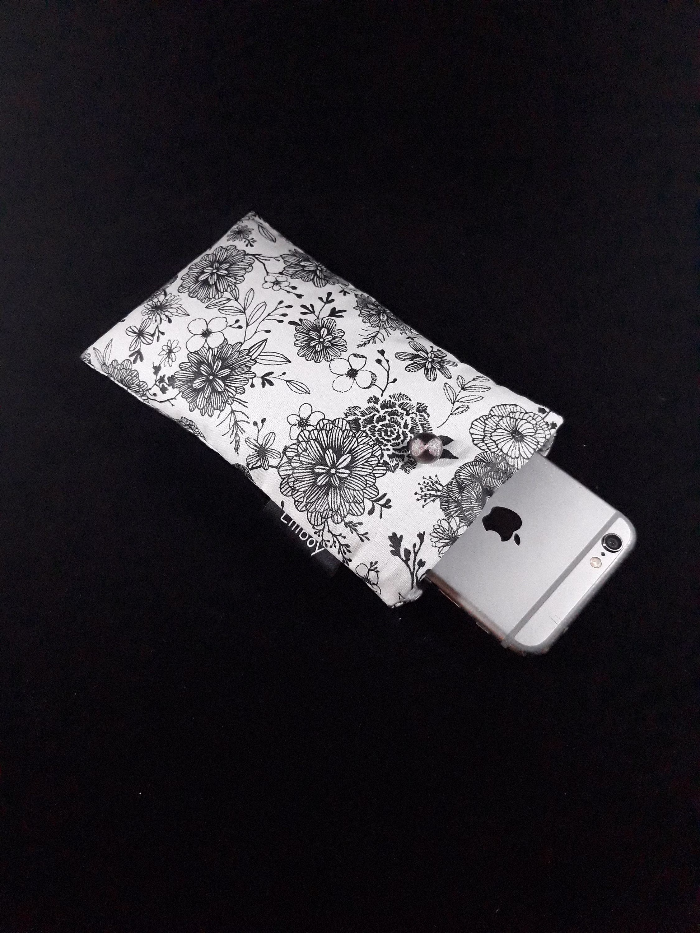 Étui En France/Téléphone Portable/Étui Pour Lunettes /Coton Enduit Fleur/Noir/Blanc/Gris/Cadeau Femme