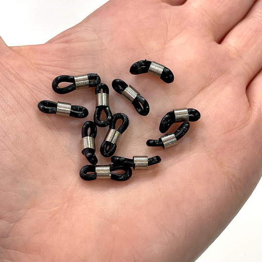 Eye Glass Holder Ends, Black Rubberρdium Plated Springs, Glasses Chain Holders - Replacement Loops For Chains