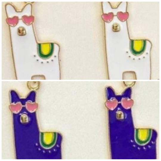Llama Or Alpaca Wearing Heart Sunglasses.. Purple White. Handmade Hypoallergenic Hooks Clip On