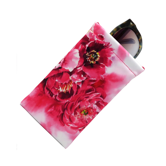 Myeyeglasscase Soft Sunglasses & Eyeglass Pouch W/Cloth | Smart Phone Case & Makeup By Rachel Rowberry | Ct8 Pink Peonies