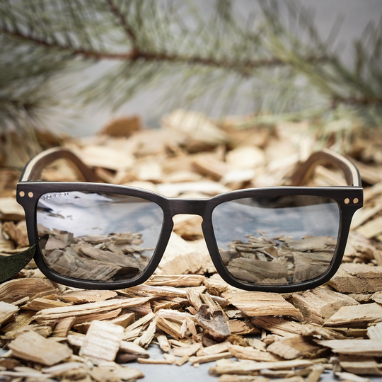 Ebony Wood, Square Wayfarer Style, Wood Sunglasses, Silver Mirrored Lenses, By Paul Ven, Handmade Personalised Gift, Engraved Sunglasses