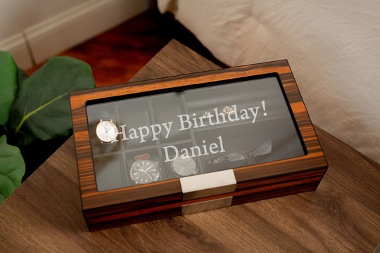 Ebony Sunglasses & Watch Box For Women, Faux Leather With Custom Text, Jewelry Her, Logo Cufflink Case