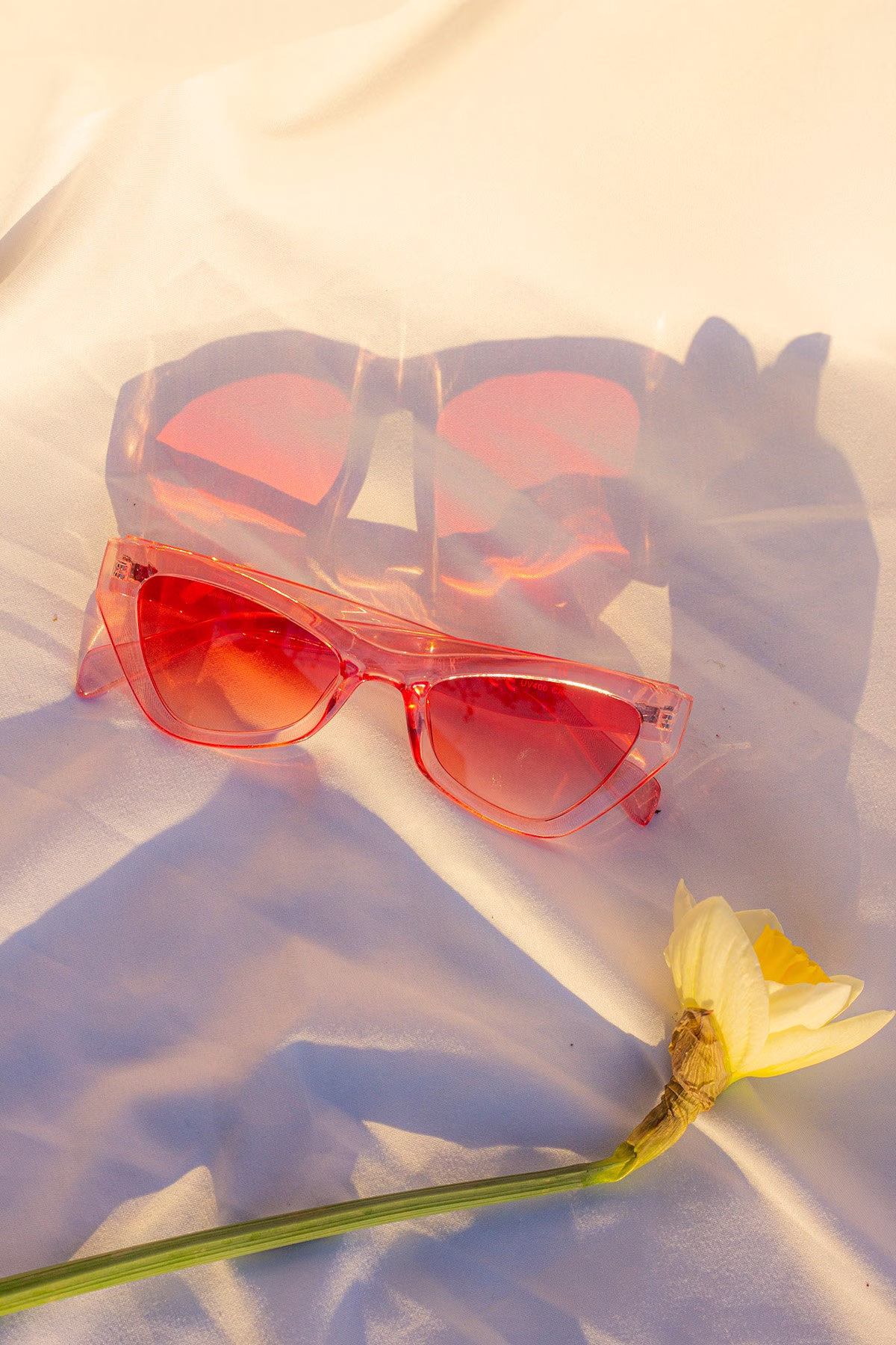 Transparent Pink Triangular Cut Block Sunglasses