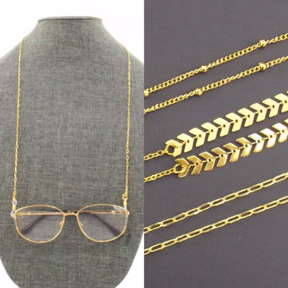 Gold Eyeglass Chain Necklace | Glasses Lanyard Sunglasses Holder Face Mask For Woman Feather Fishbone Paperclip Satellite Bead