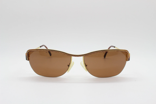 Missoni Stylised Original 80S Vintage Cat Eye Sunglasses Model 135 M323/S Made in Italy. Gold Half Frame Womens Cateye With Ornate Brow. Nos