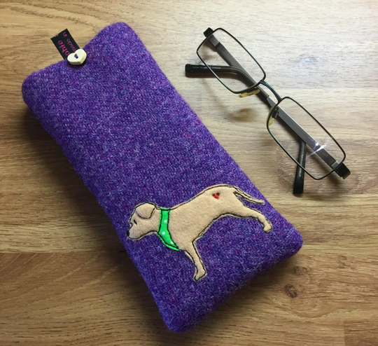Tan Staffy Glasses Case, Harris Tweed Fabric, Tweed Specs Staffordshire Bull Terrier, Staffy Lover, Mum, Gift