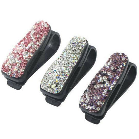 Car Auto Sun Visor Glasses Sunglasses Holder Card Ticket Clip Universal Bling Pink Purple Clear