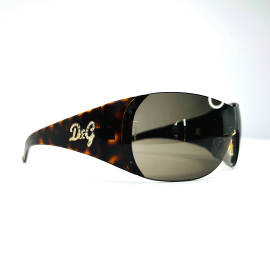 Dolce & Gabbana Sunglasses D&g Oversized Chunky 8037B Rimless Shield Logo Wrap Ski Visor Brown Tortoiseshell Gold Monogram Authentic