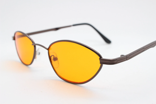 90S Vintage Low Profile Angular Sunglasses. Minimal Small Brown Metal Frame With Blazing Orange Lenses, Unused. Bnwt